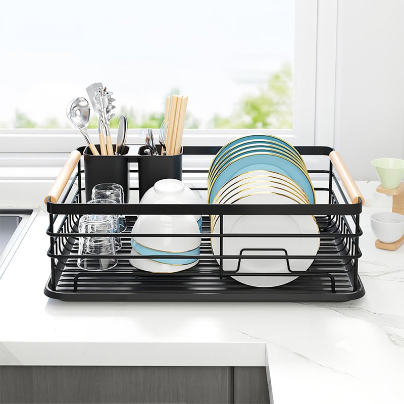 Living and Home Kitchen Dish Drainer Rack Iron Dish Drainer with Removable Drip Tray, Kitchen Organizer Storage Shelf