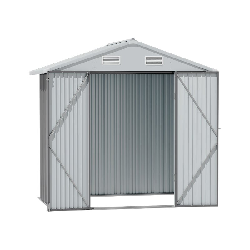7.83 x 6.1FT Apex Roof Metal Garden Storage Shed with Lockable Door, Grey+White