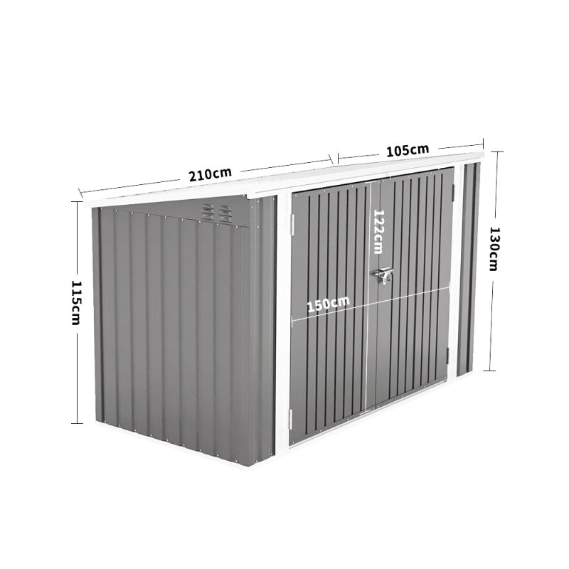 Living and Home 7 x 3 ft Lockable Steel Garden Metal Junk/Bike Storage Shed, Grey