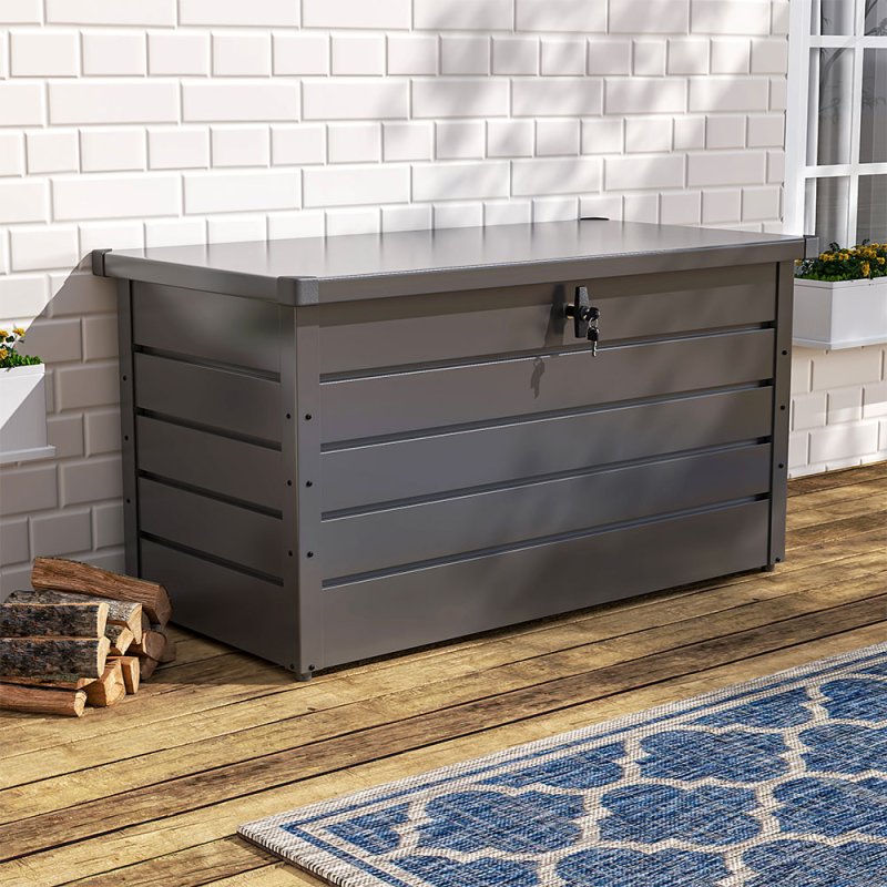 Living and Home 4 x 2 ft 350 L Grey Waterproof Metal Outdoor Garden Large Storage Box Lockable Flat Top
