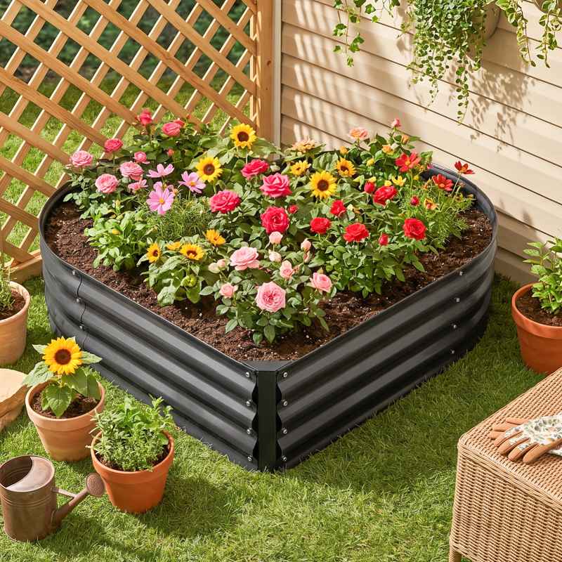 Galvanised Steel Raised Garden Bed, 108cm W x 93cm D x 28.5cm H