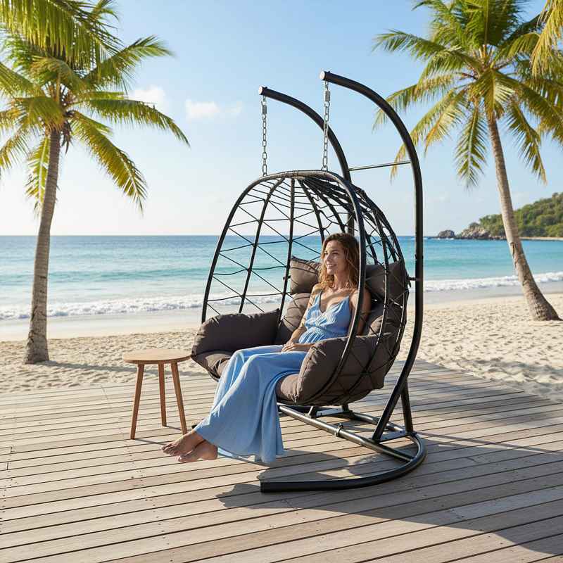 2-Seater Swing Hanging Egg Chair with Metal Stand