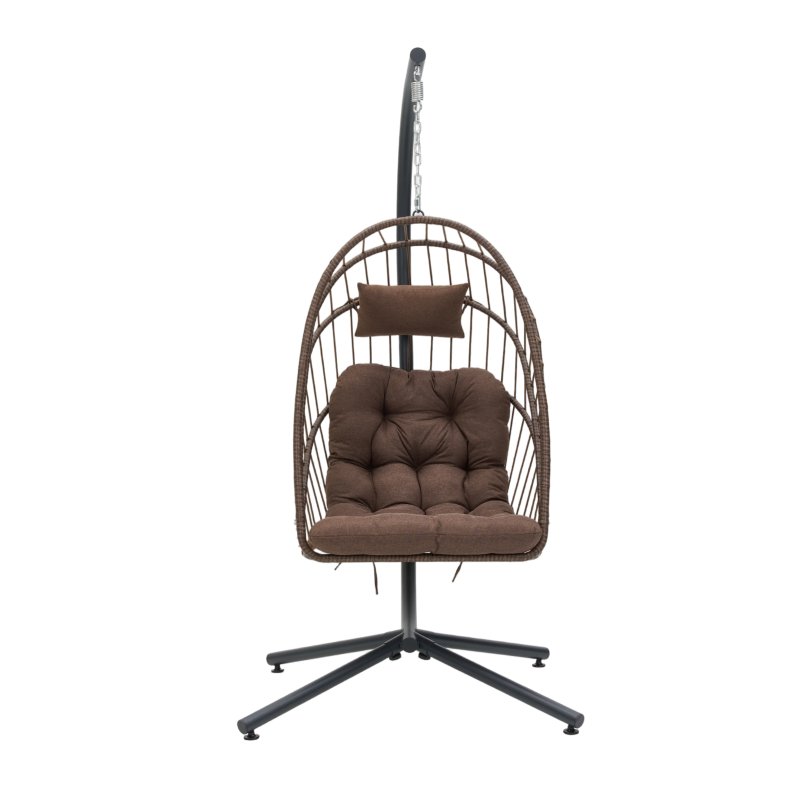 Swing Hanging Egg Chair with Cushion and Headrest, Brown + Black