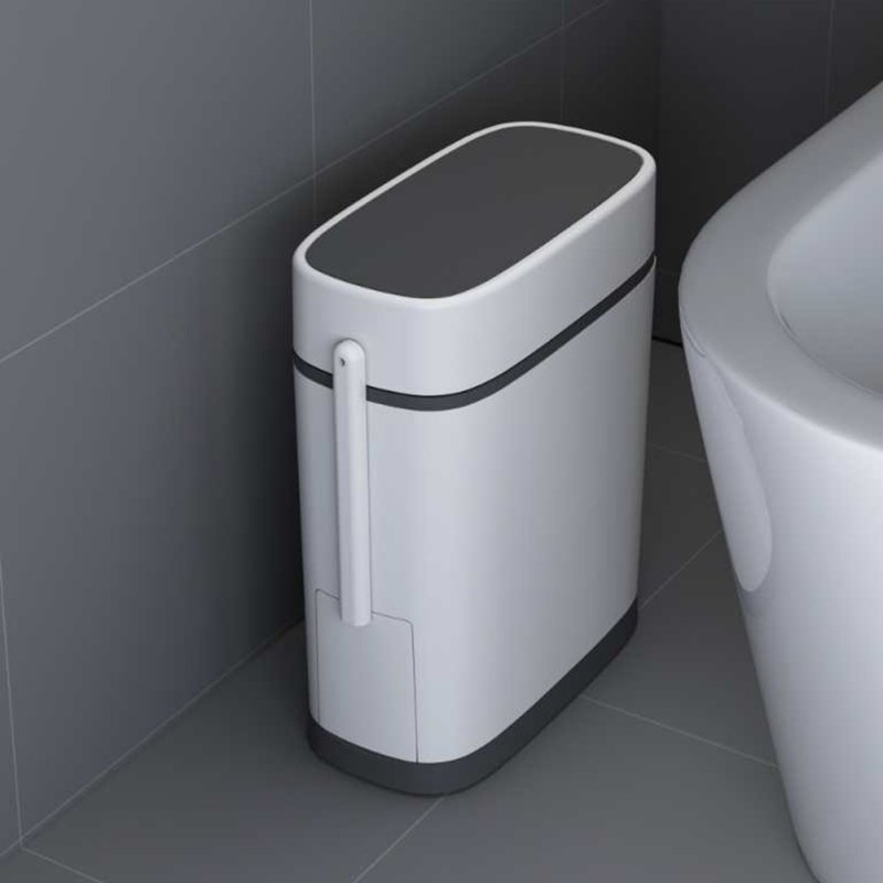 Living and Home Slim Plastic Trash Can with Built-in Toilet Brush