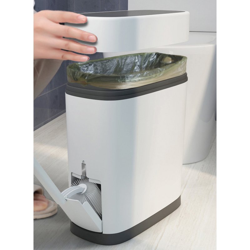 Living and Home Slim Plastic Trash Can with Built-in Toilet Brush
