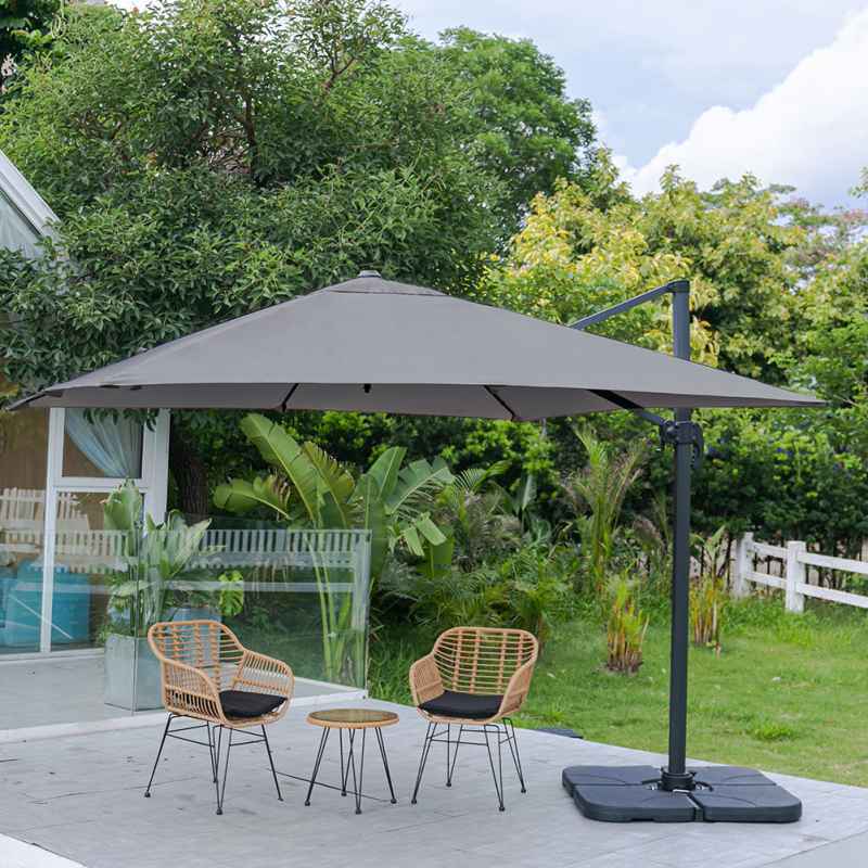 Living and Home 3M Dark Grey Large Square Canopy Rotating Outdoor Cantilever Parasol