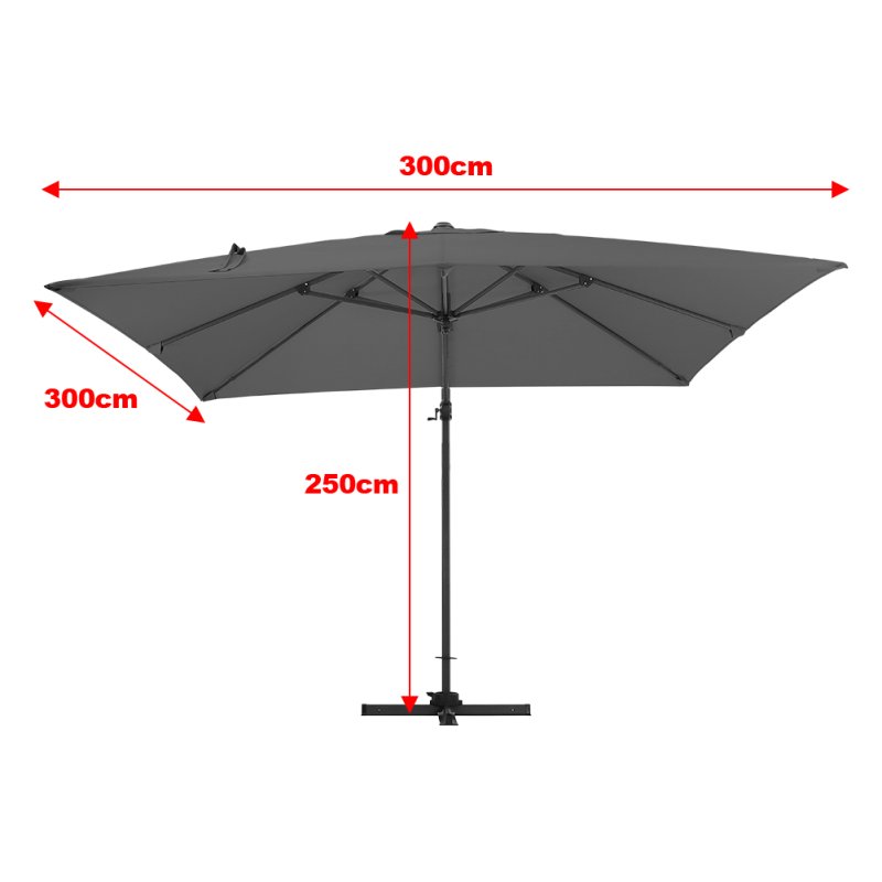 Living and Home 3M Dark Grey Large Square Canopy Rotating Outdoor Cantilever Parasol