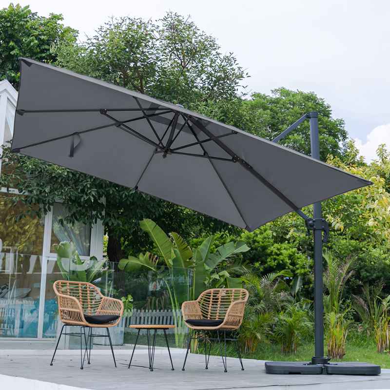 Living and Home 3M Large Square Canopy Rotating Outdoor Cantilever Parasol with Square Fillable Base (Up to 60/80kg filled with water/sand)