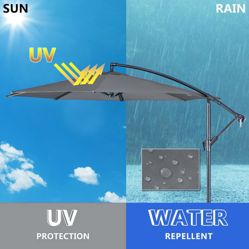 Living and Home 3M Large Banana Cantilever Patio Parasol for Outdoor Sunshade and Rain with Cross Base