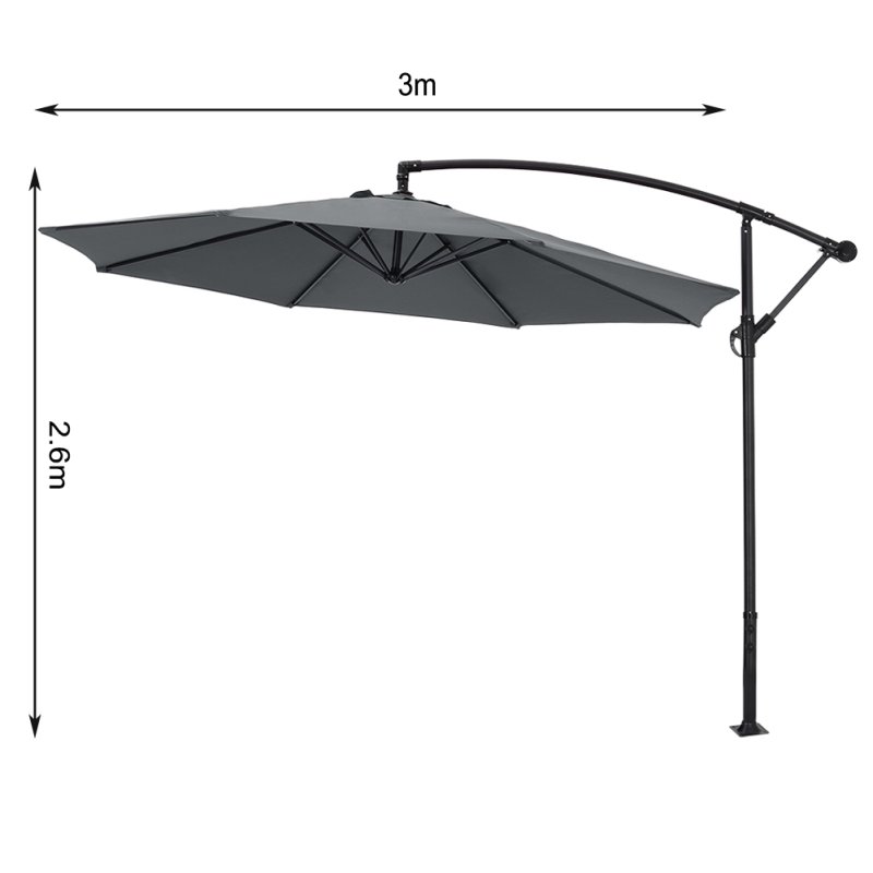 Living and Home 3M Large Banana Cantilever Patio Parasol for Outdoor Sunshade and Rain with a Cross base and a Square Base