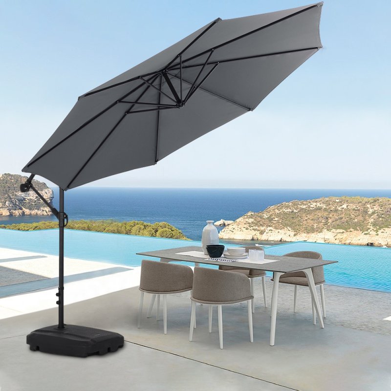 Living and Home 3M Large Banana Cantilever Patio Parasol for Outdoor Sunshade and Rain with Fillable Base on Wheels