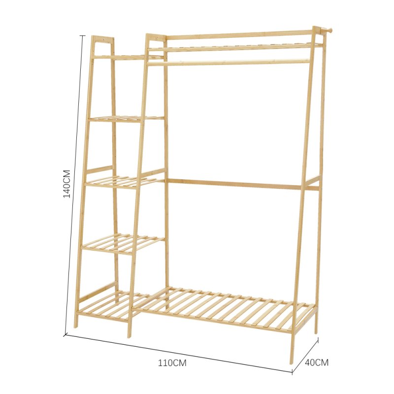 Living and Home Bamboo Bedroom Garment Clothes Rack Natural 110cm