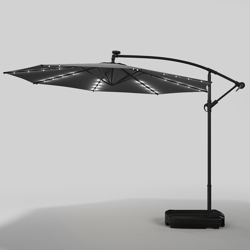 Living and Home Outdoor 32 LED Lighted Patio Umbrella with Crank Lift System with 60L Fillable Wheeled Base