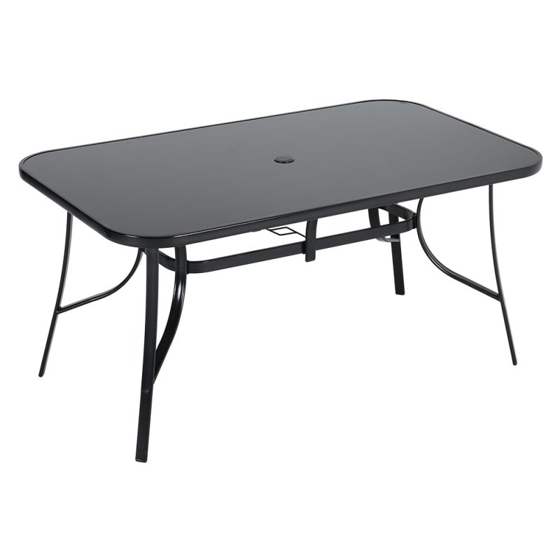 Living and Home 5pcs Garden Table & Rattan Chairs Outdoor Set with Parasol Hole – Glass-Top Table, 51mm Hole, Black, Rust-Resistant Frame
