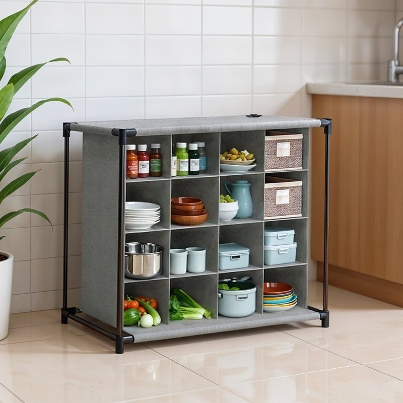 Living and Home 4-Tier 16-Grid Non-woven Shoes Rack Storage Organizer