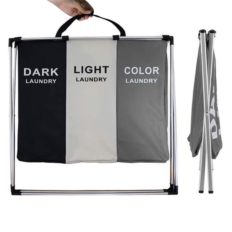 Living and Home 3-Section Foldable Laundry Basket with Aluminum Frame