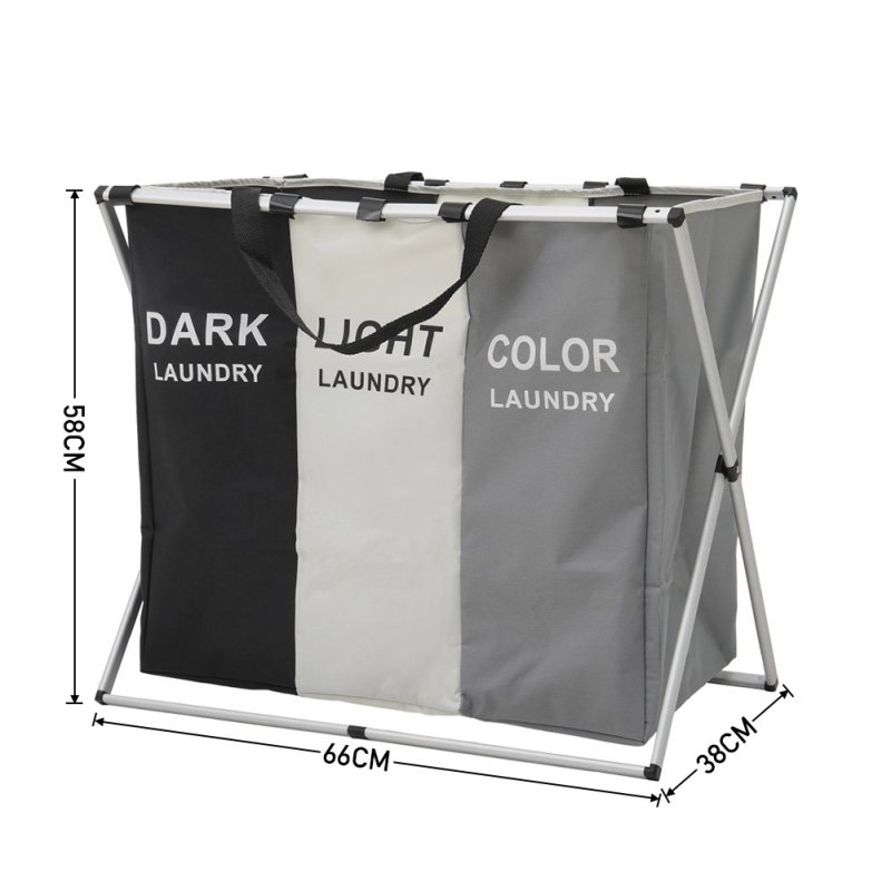 Living and Home 3-Section Foldable Laundry Basket with Aluminum Frame