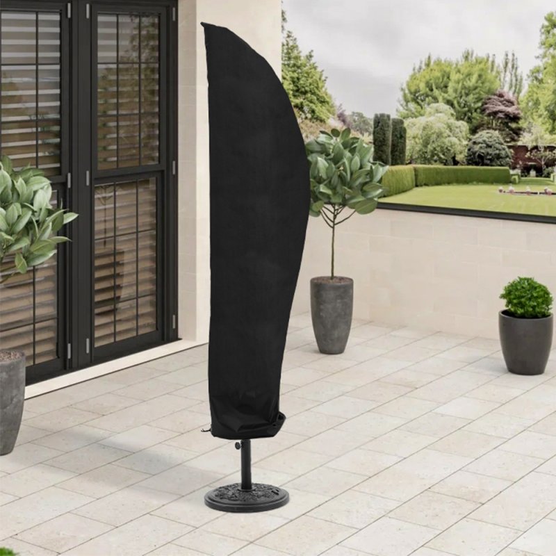 Rattan Modular 6-Piece Garden Furniture Set Black + 3M Banana Cantilever Patio Parasol with Wheeled Fillable Base + Waterproof Parasol Cover Bundle