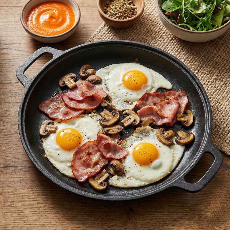 Living and Home 33cm Pre-Seasoned Round Dual-Handle Cast Iron Grill Pan