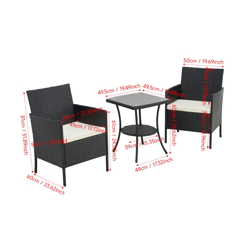 Living and Home 3-Piece PE Rattan Garden Furniture Bistro Set, Outdoor Patio Table And Chairs Set