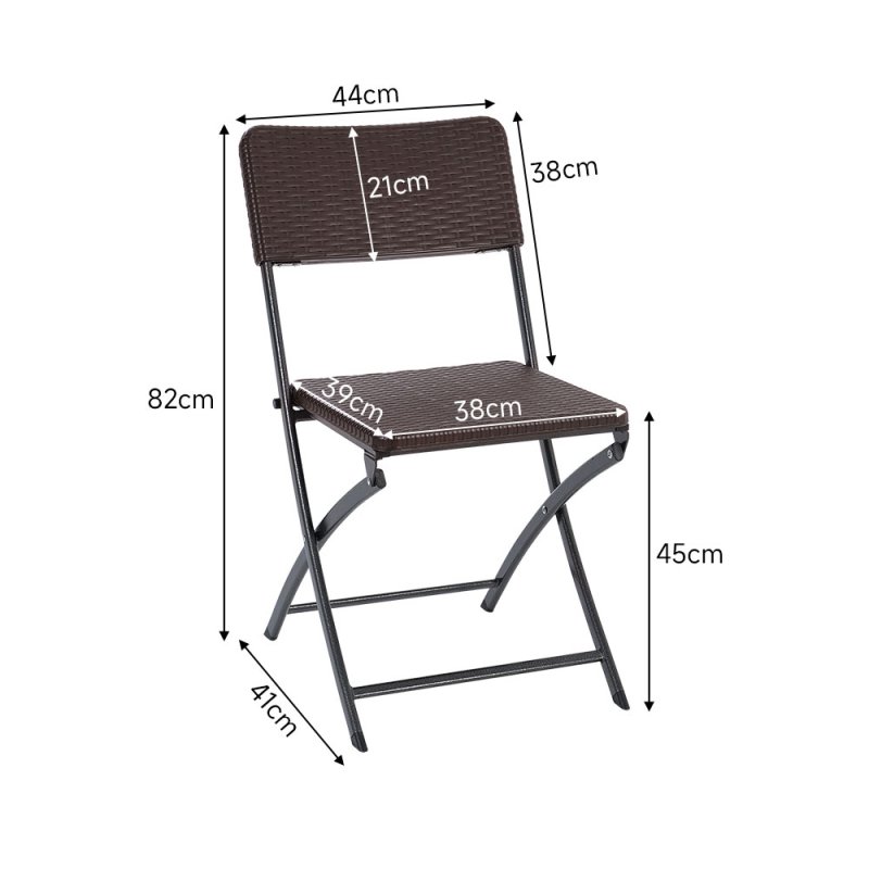 Living and Home Set of 2 Outdoor Rattan Plastic Folding Chairs Dining Chairs Set Brown