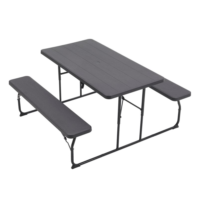 Living and Home Black Foldable Picnic Table and Bench Set with Parasol Hole 180cm W x 160cm D x 74cm H