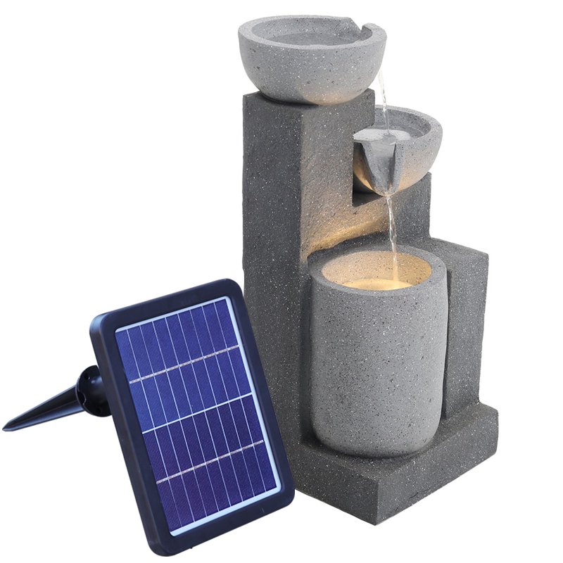 Living and Home 3-Tier Outdoor Water Fountain Rockery Decor Solar Powered Water Feature with LED Light