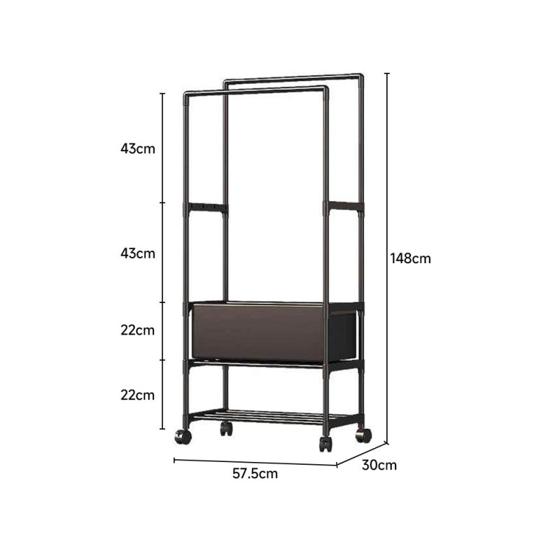 Living and Home Double Rod Metal Clothes Rack on Wheels 57.5cm W