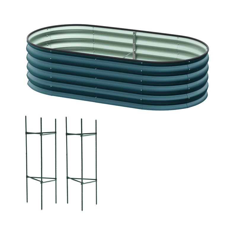 Living and Home 160cm W Oval-Shaped Galvanised Steel Raised Garden Bed, Garden Planter, Dark Green