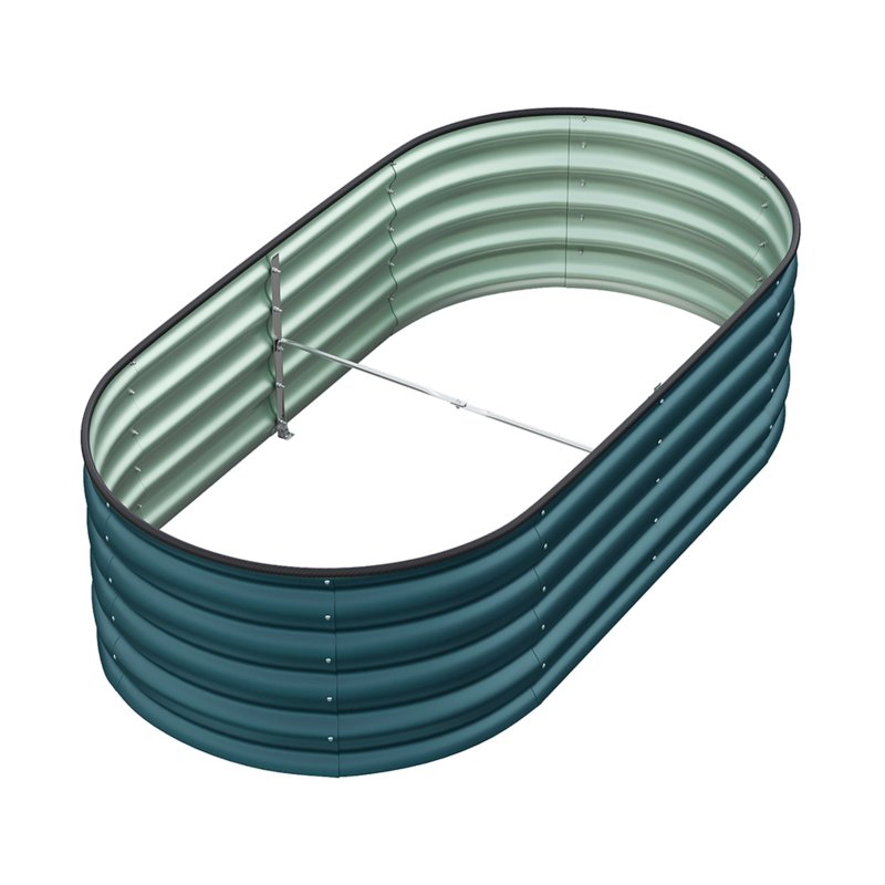 Living and Home 160cm W Oval-Shaped Galvanised Steel Raised Garden Bed, Garden Planter, Dark Green