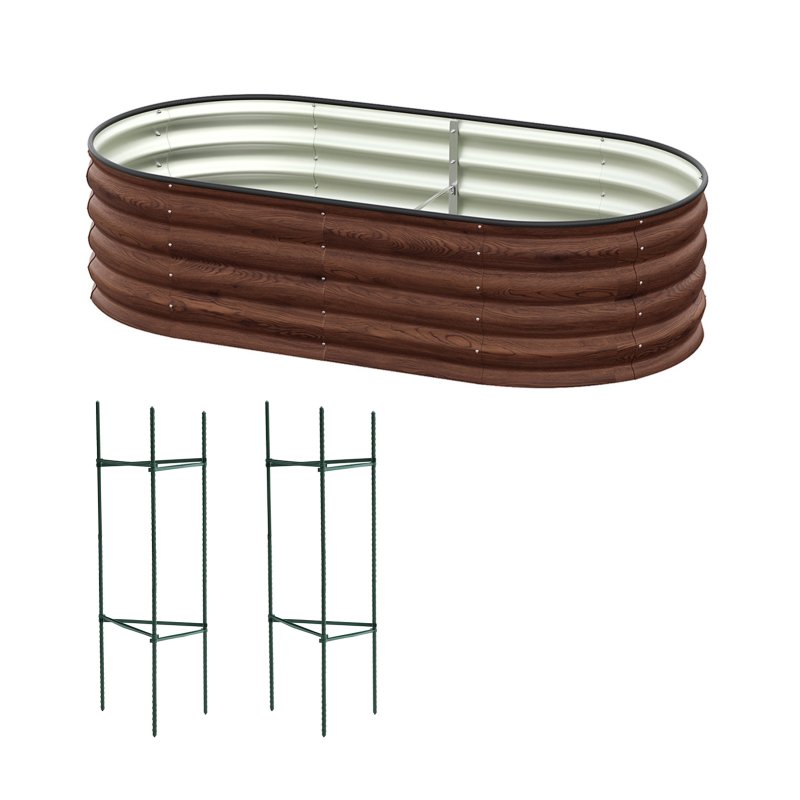 Living and Home 160cm W Oval-Shaped Galvanised Steel Raised Garden Bed, Brown