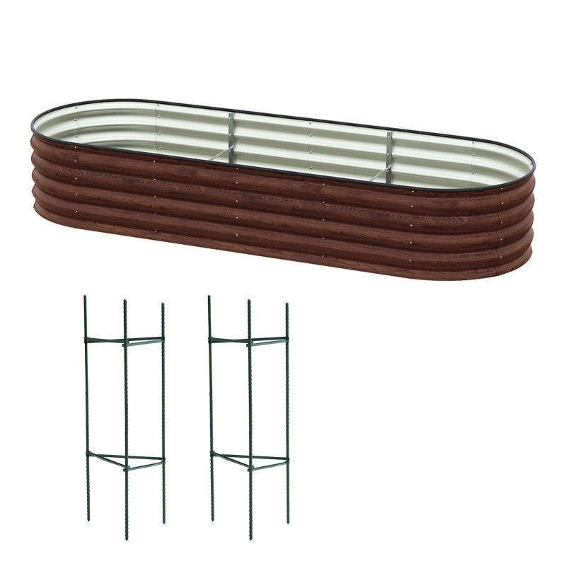 Living and Home 240cm W Oval-Shaped Galvanised Steel Raised Garden Bed, Brown