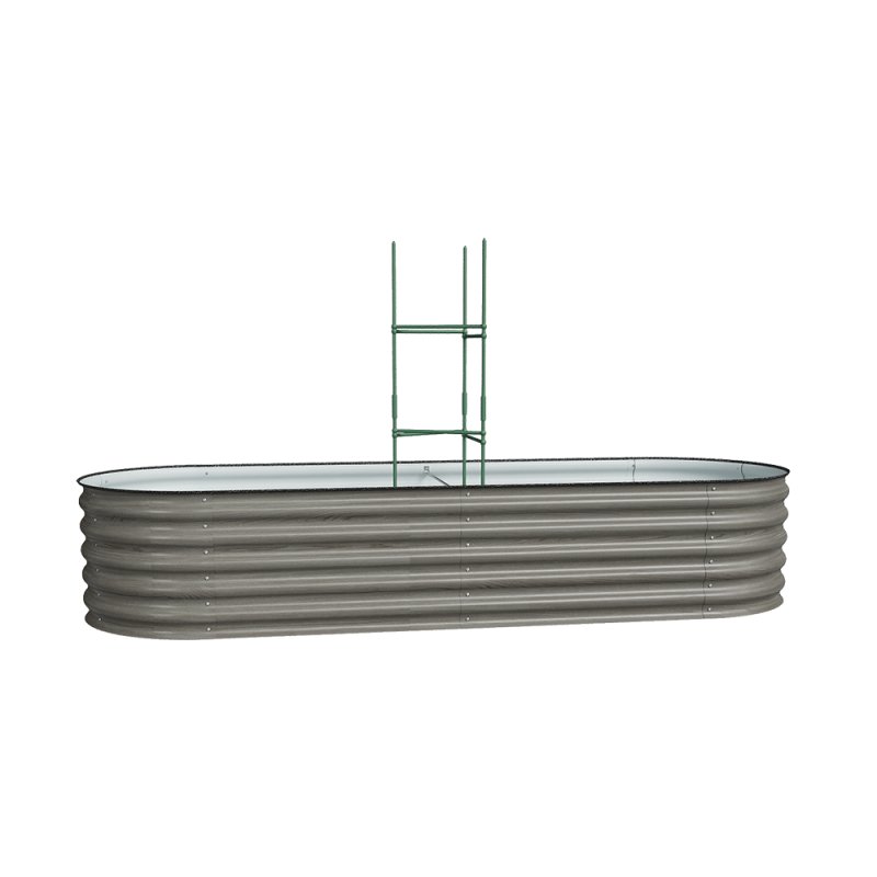 Living and Home 240cm W Outdoor Galvanized Steel Grey Raised Garden Bed with Green Trellis