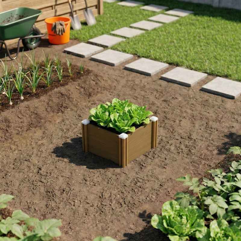 Living and Home 54cm W Square Plastic Wood-Grain Raised Garden Bed Planter, Brown Wood Grain