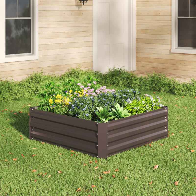 Living and Home 30cm H Galvanized Steel Square Raised Garden Bed Planter Box, Brown