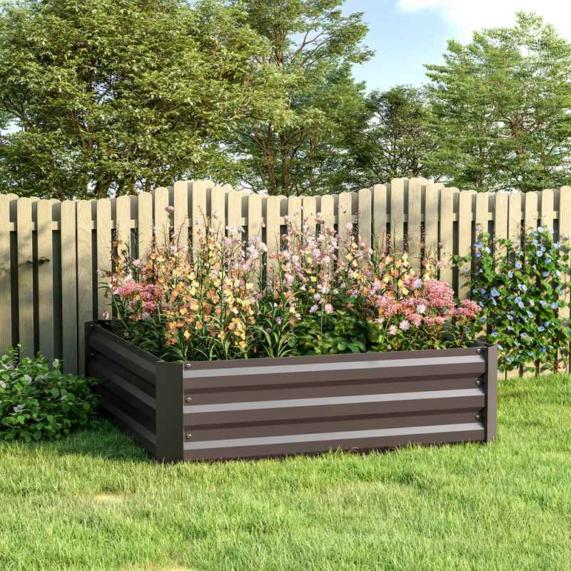 Living and Home 30cm H Galvanized Steel Square Raised Garden Bed Planter Box, Brown