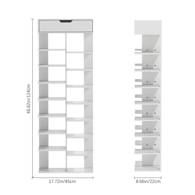 Living and Home 9 Tier Shoe Rack with Drawer Organizer Storage Shelf Hallway Shoe Rack