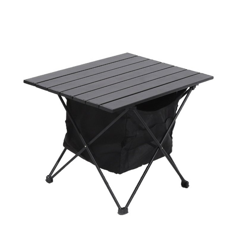 Living and Home Black Aluminum Alloy Portable Roll-Top Camping Table with Storage Basket, 56cm W x 41cm D x 41cm H