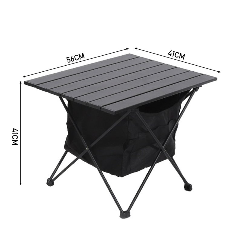 Living and Home Black Aluminum Alloy Portable Roll-Top Camping Table with Storage Basket, 56cm W x 41cm D x 41cm H