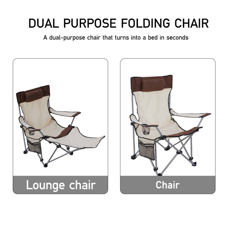 Living and Home Outdoor 2-In-1 Foldable Camping Chair with Footrest, Lounge Chair, Beige