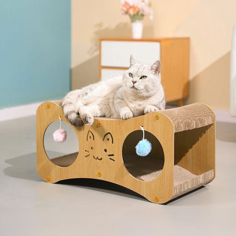 Living and Home Versatile Cat Scratching House with Interactive Toy Balls, 2-in-1 Cat Scratcher Tunnel Bed