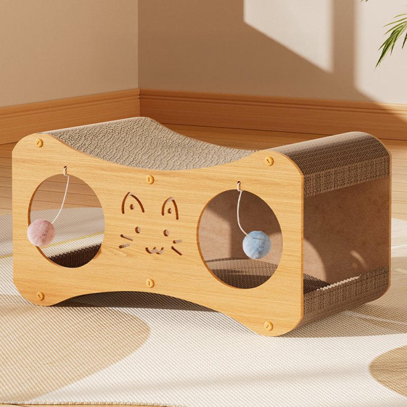 Living and Home Versatile Cat Scratching House with Interactive Toy Balls, 2-in-1 Cat Scratcher Tunnel Bed