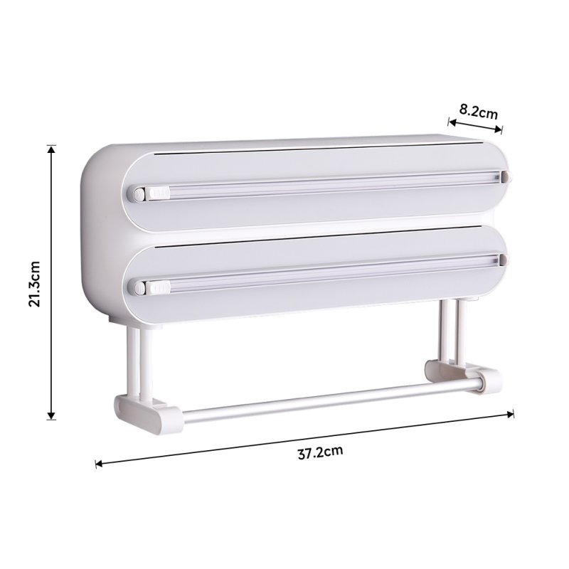 Living and Home Dual-Layer Magnetic Plastic Wrap Dispenser with Cutter