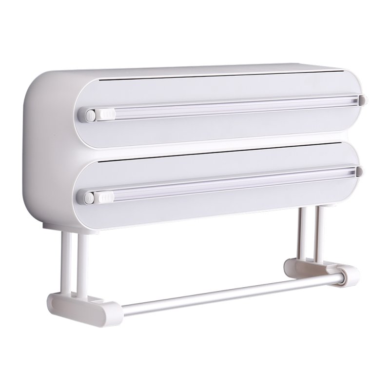 Living and Home Dual-Layer Magnetic Plastic Wrap Dispenser with Cutter