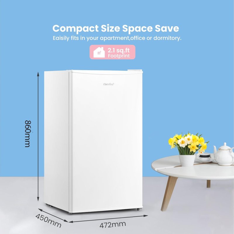 2pcs Fridge & Freezer Combo Set – 93L Fridge + 60L Upright Freezer, Freestanding, White