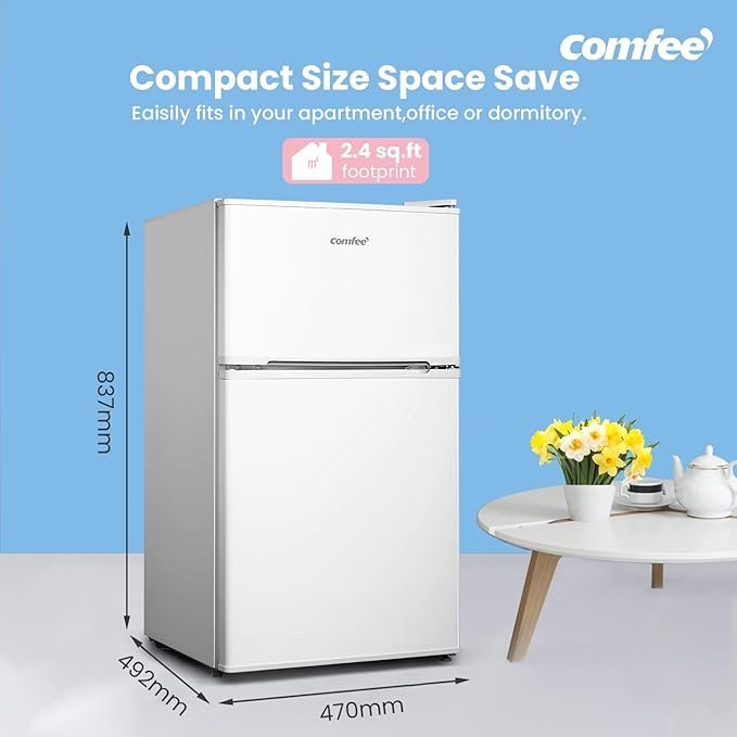 87L Under Counter Fridge Freezer with Removable Shelves, Adjustable Thermostat, Light, White