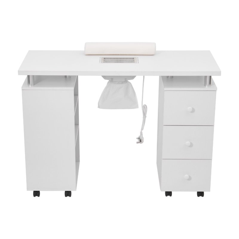 Living and Home White Manicure Table with Dust Collector and Wrist Cushion, 108 cm W x 45 cm D x 78 cm H