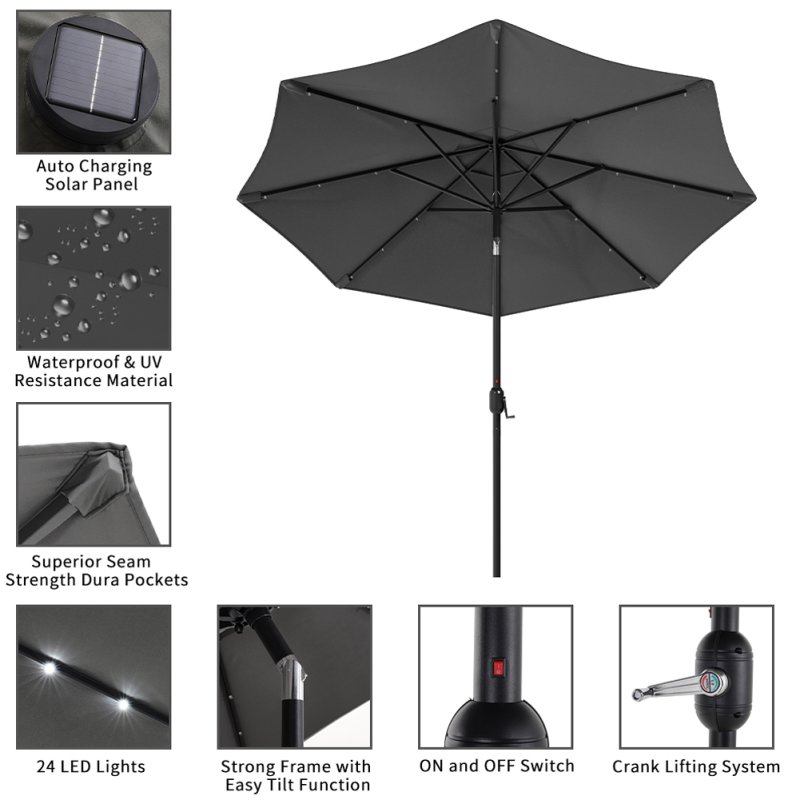 Living and Home Outdoor Solar 24 LED Lights Patio with Crank for Patio Market without Base