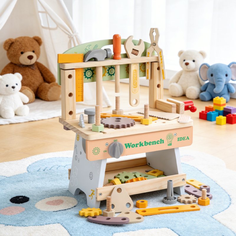 Living and Home 43pcs Wooden Pretend Play Kids Tool Bench Set Montessori Toys
