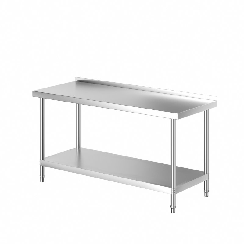 Living and Home 2 Tier Commercial Kitchen Prep & Work Stainless Steel Table with Backsplash